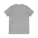 Coffee & Barbells - Unisex Jersey Short Sleeve V-Neck Tee - White Logo Plain Back
