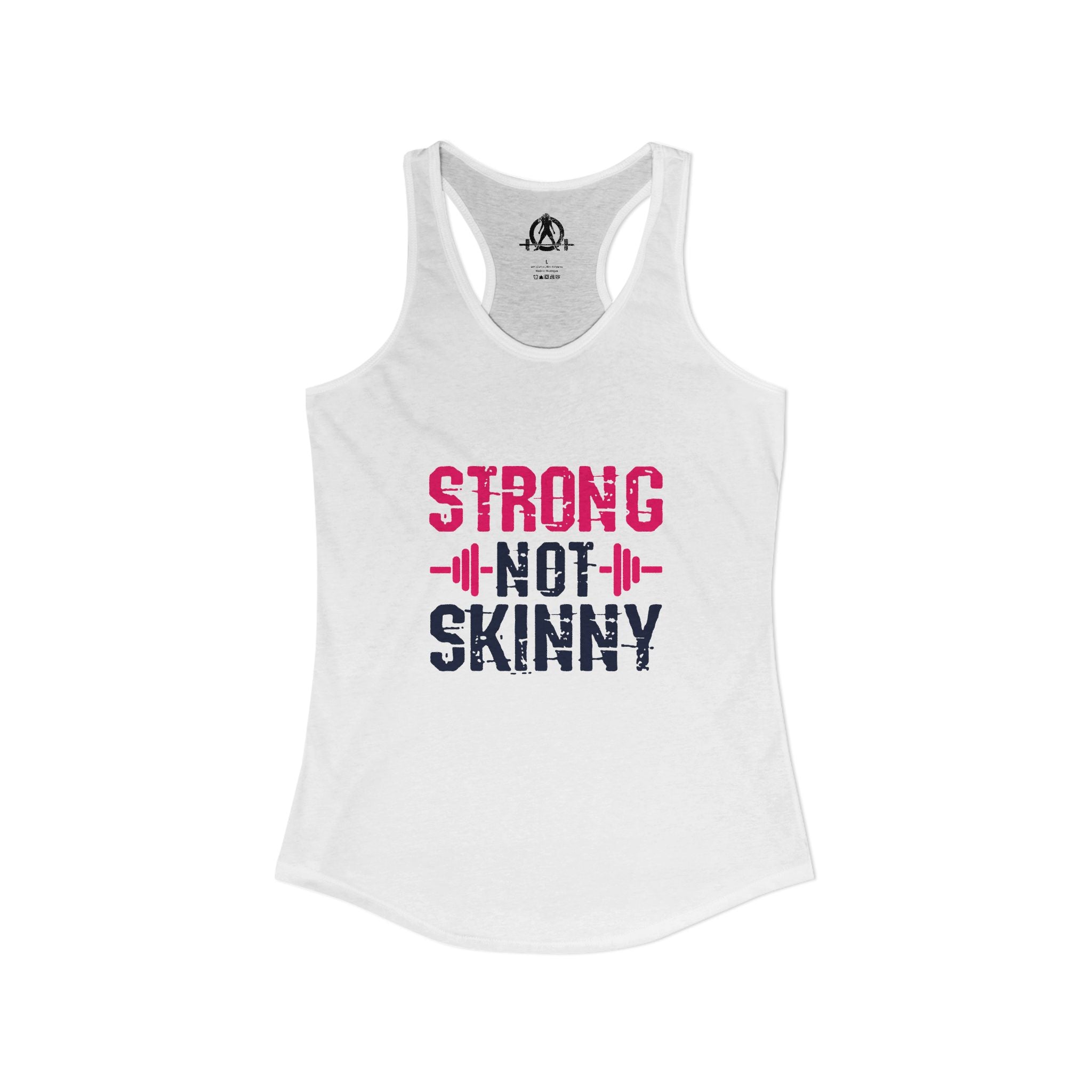 Strong Not Skinny - Color Distressed Logo - Women's Ideal Racerback Tank - Front & Back Print