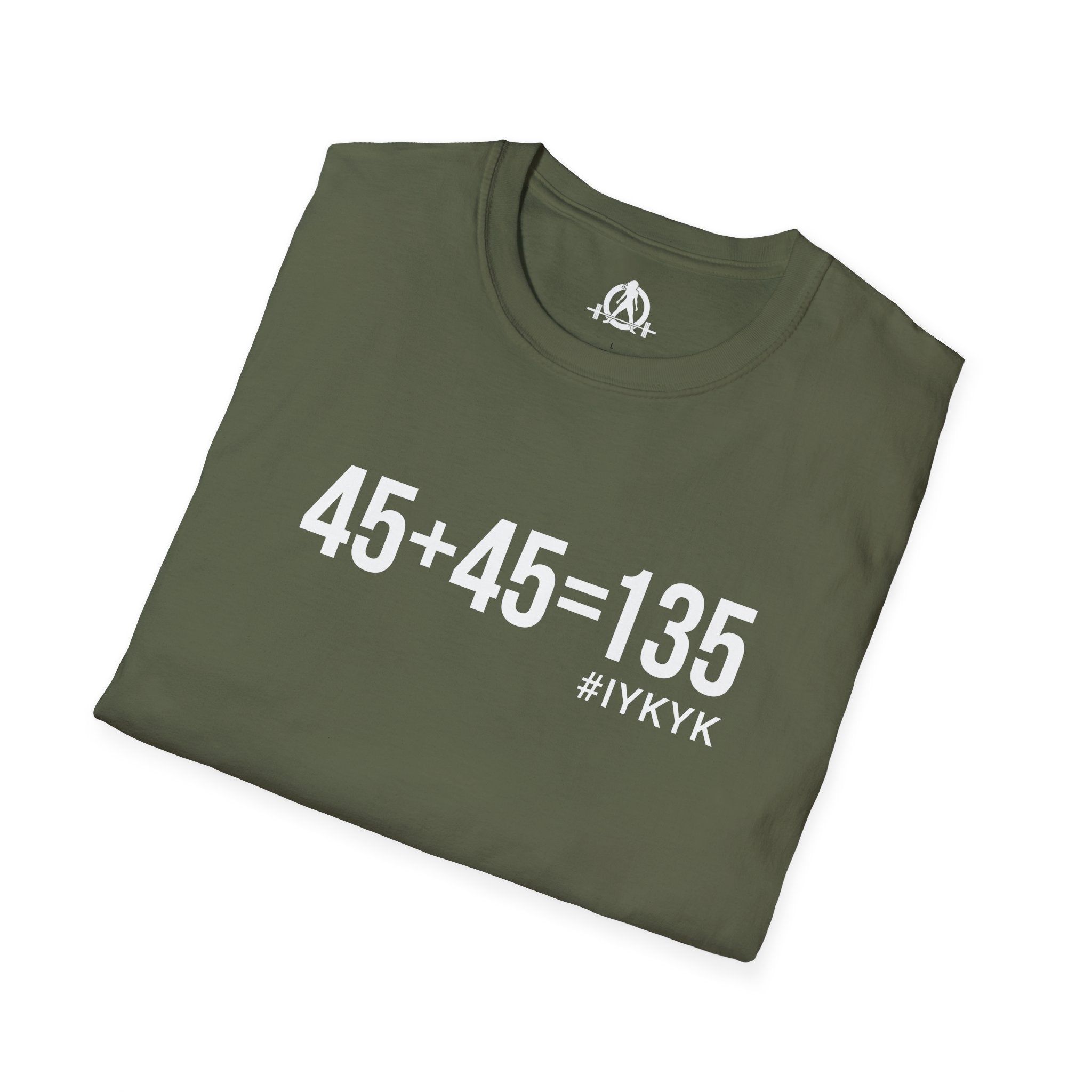 45 + 45 = 135  - Unisex Softstyle T-Shirt - Print on Front Plain Back