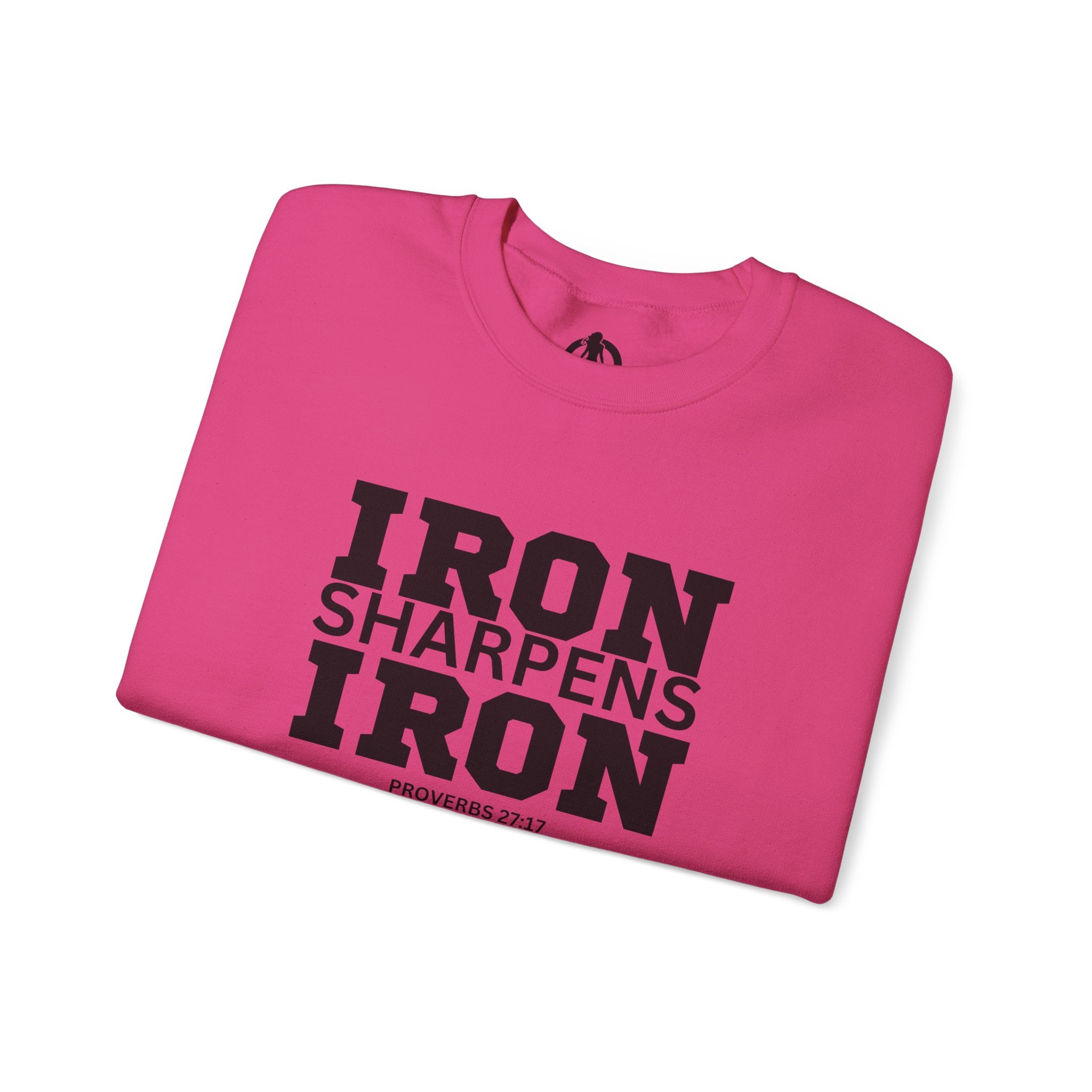 Iron Sharpens Iron - Unisex Heavy Blend™ Crewneck Sweatshirt - Front Black Logo - Plain Back