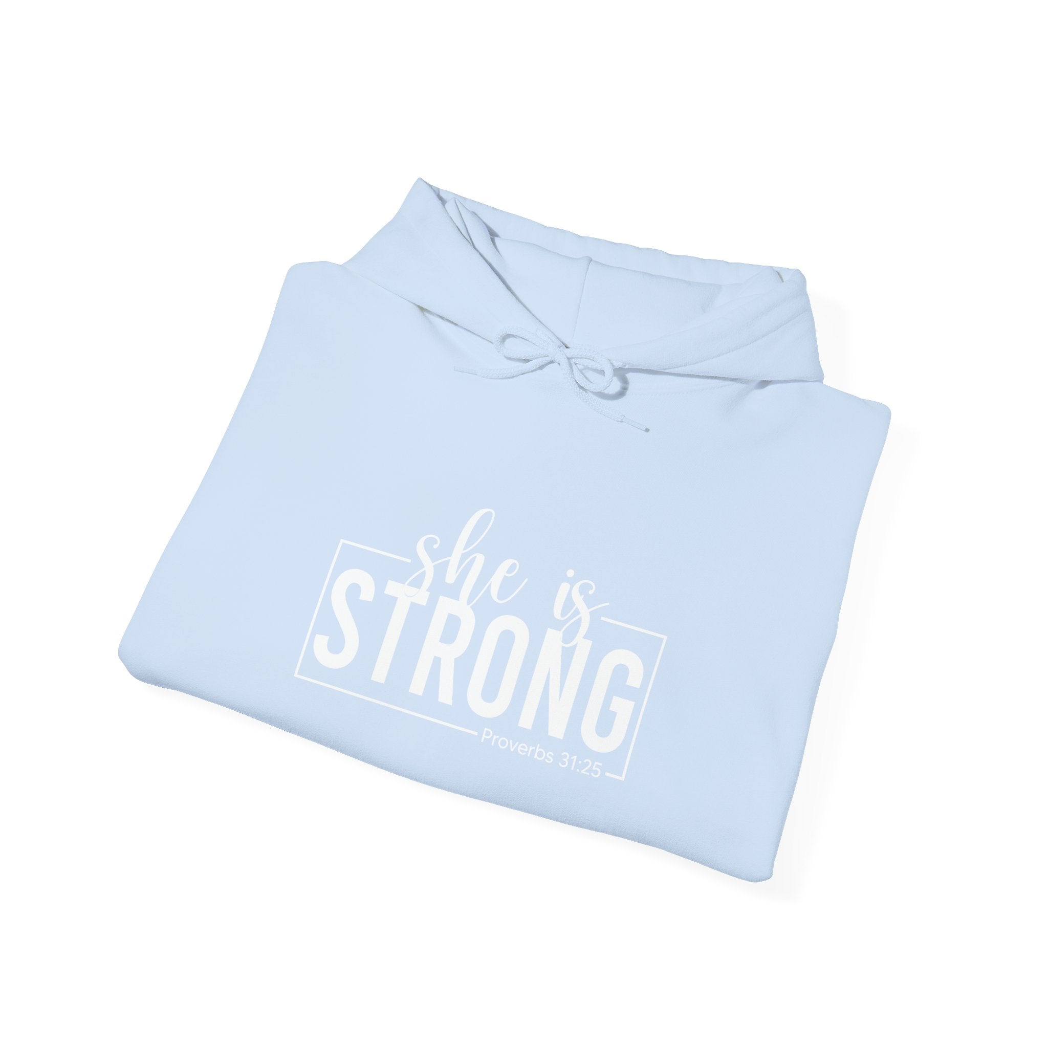 She is STRONG - Unisex Heavy Blend Hooded Sweatshirt - White Logo