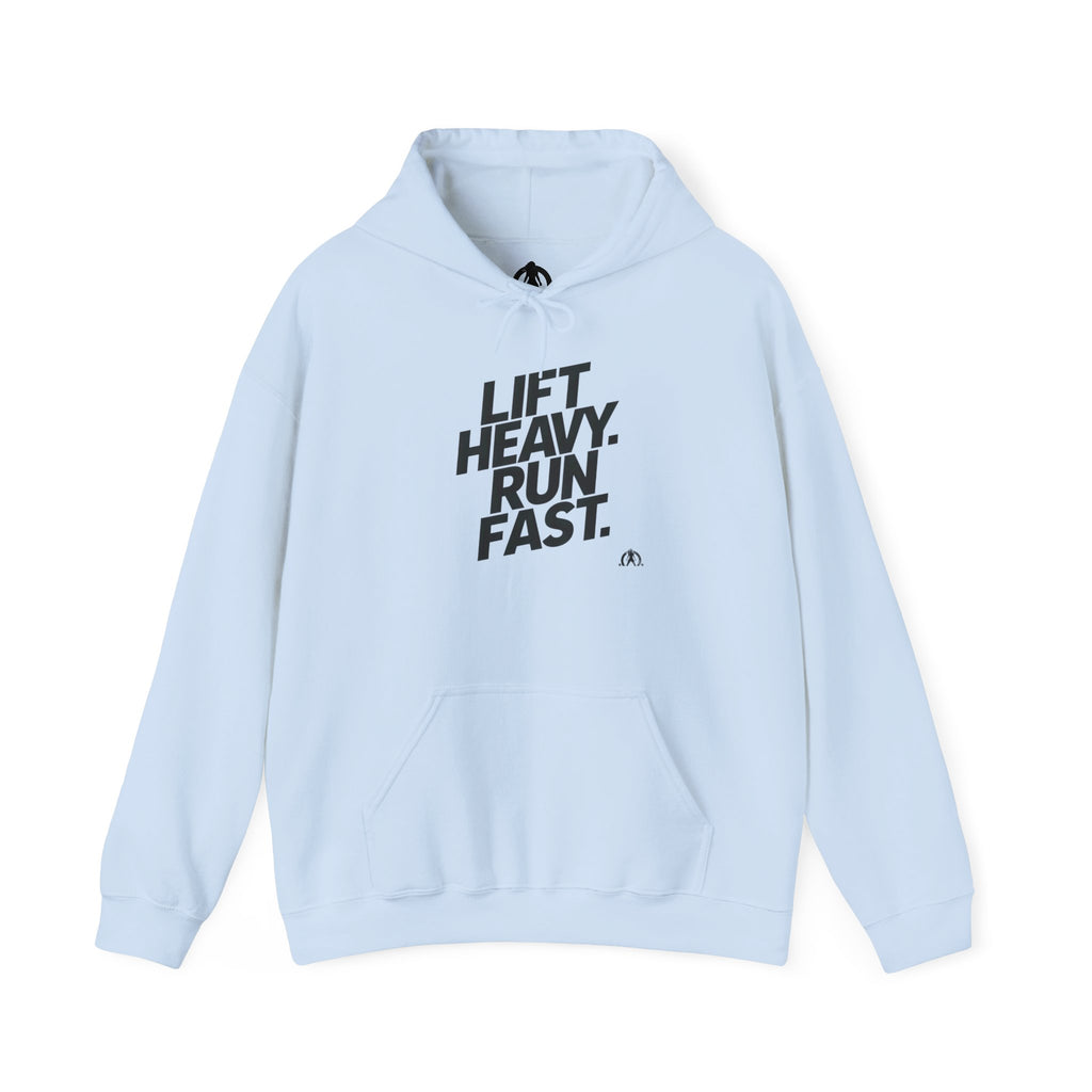Lift Heavy Run Fast – Unisex Heavy Blend™ Hooded Sweatshirt (Front Black Logo) 🏋️‍♂️🏃‍♀️🖤