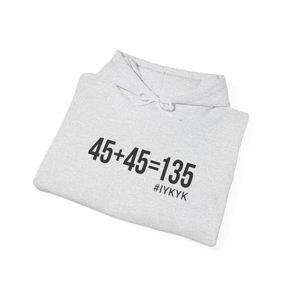 45 + 45 = 135 - Unisex Heavy Blend Hooded Sweatshirt  - Front Black & Shoulder Logo