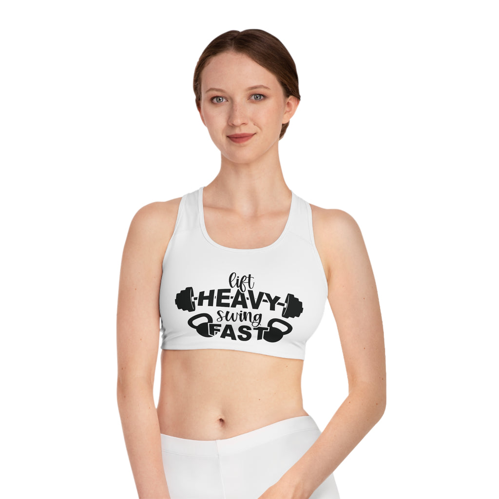 Lift Heavy Swing Fast - Sports Bra (AOP) - Black Logo