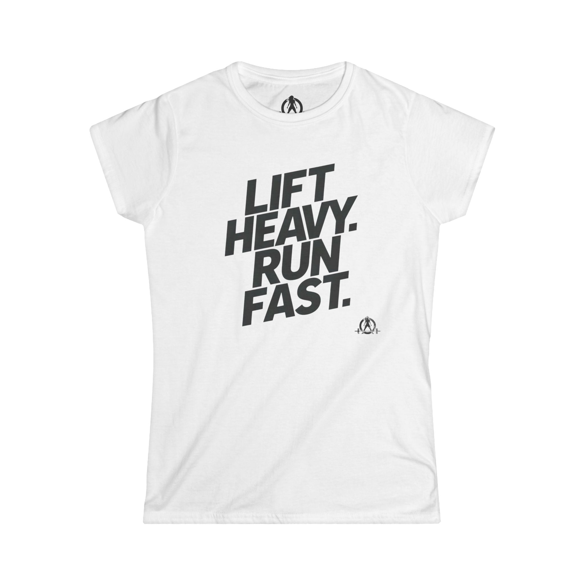 Lift Heavy Run Fast - Women's Softstyle Tee - Black Front Logo