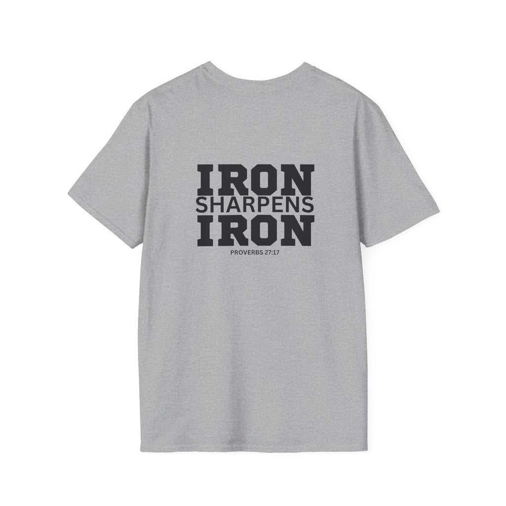 Iron Sharpens Iron - Unisex Softstyle T-Shirt - Black Logo Front & Back