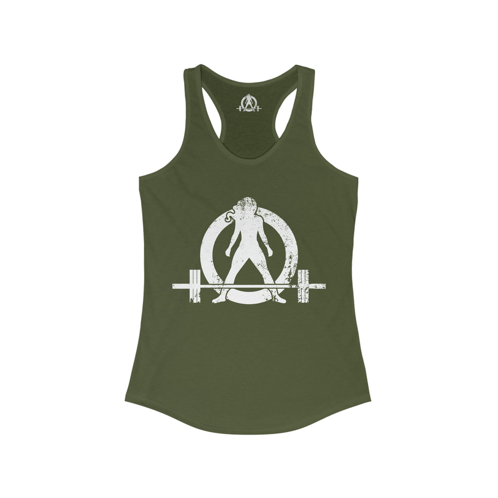 Good Girls Tone, Bad Girls Deadlift - Women's Ideal Racerback Tank - Distressed White Logo