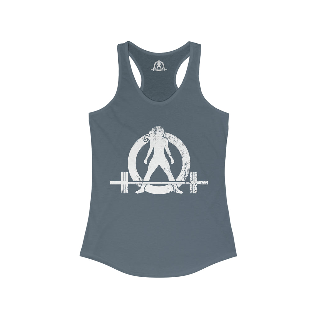 Good Girls Tone, Bad Girls Deadlift - Women's Ideal Racerback Tank - Distressed White Logo