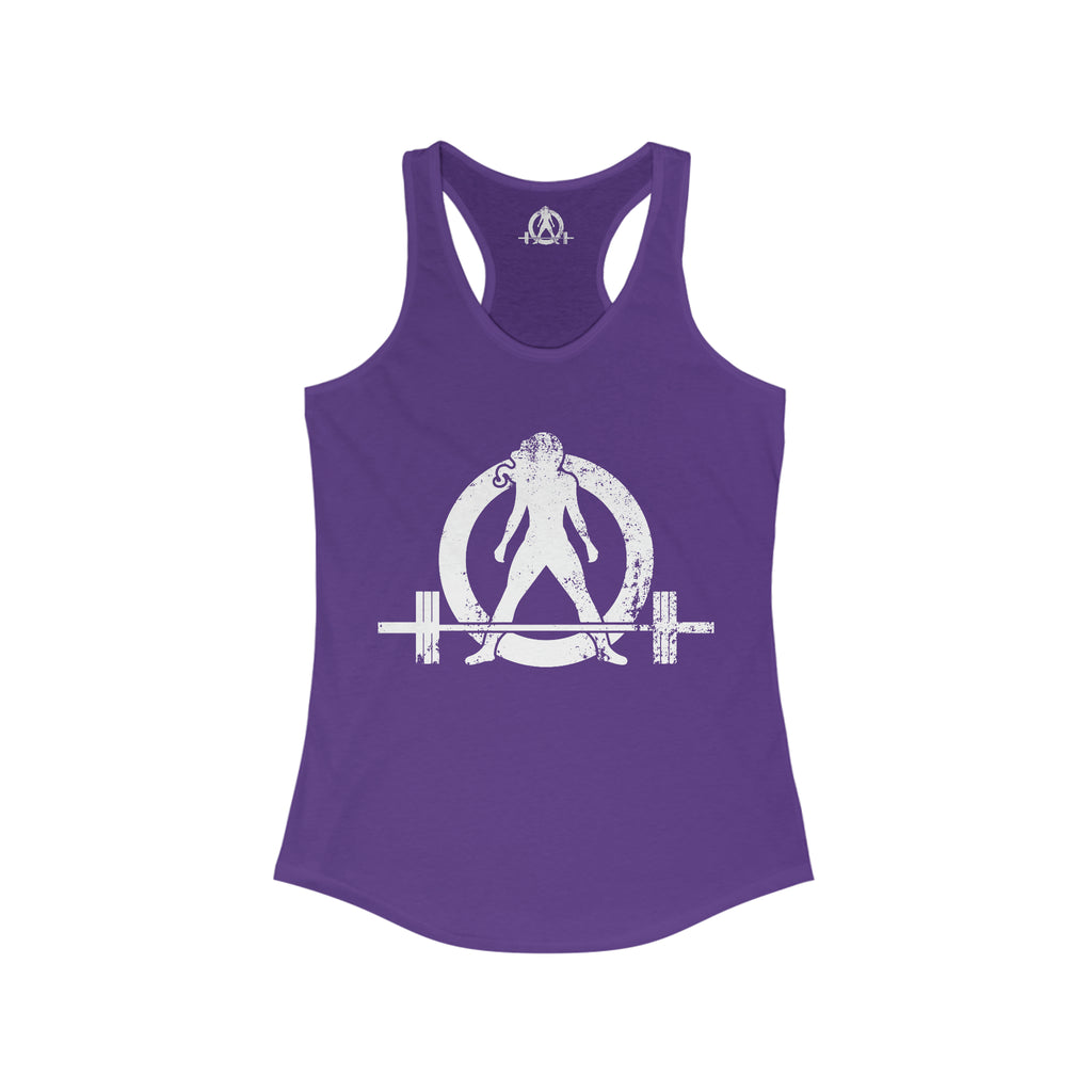 Good Girls Tone, Bad Girls Deadlift - Women's Ideal Racerback Tank - Distressed White Logo