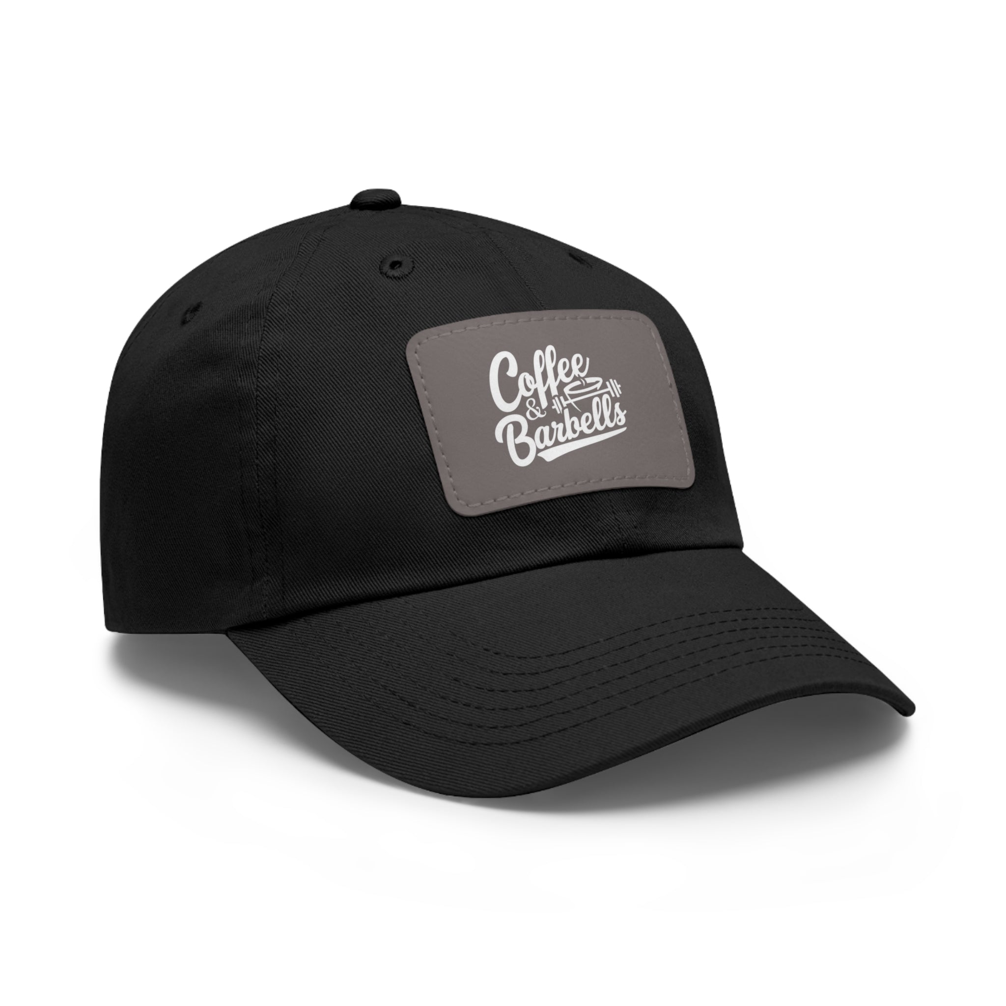 Coffee & Barbells - Dad Hat with Leather Patch (Rectangle) - White Font