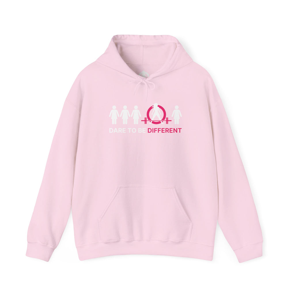 Dare To Be Different - Deadlift - Unisex Heavy Blend Hooded Sweatshirt - White Print on Front & Arm