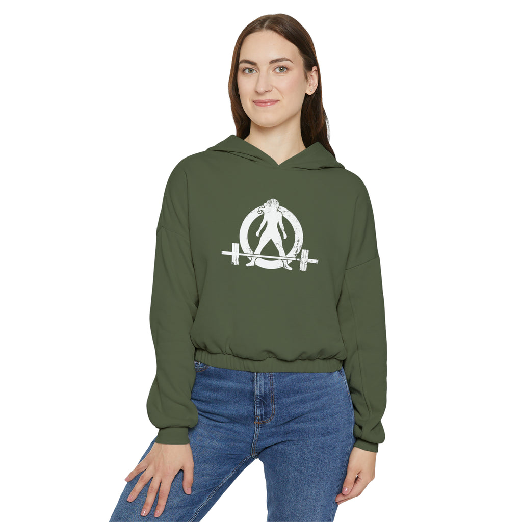 Women's Cinched Bottom Hoodie - White Distressed Logo