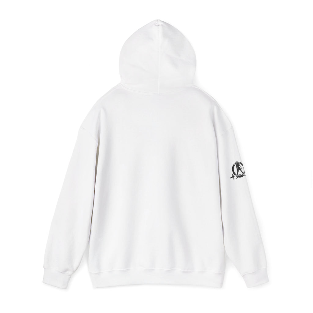 Lift Heavy Swing Fast - Unisex Heavy Blend Hooded Sweatshirt - Black Logo - Right Shoulder - Plain Back