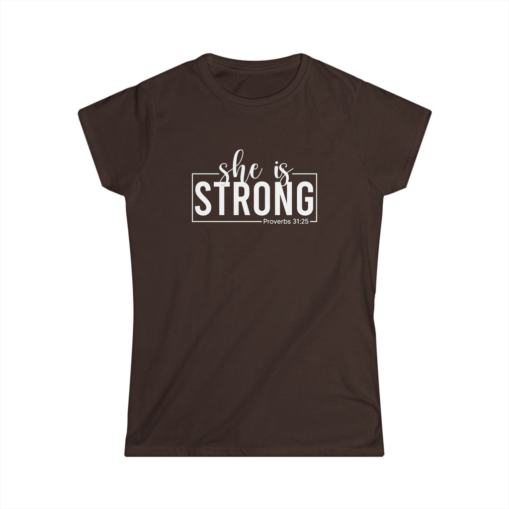 She is STRONG - Women's Softstyle Tee - Front Print White - Plain Back