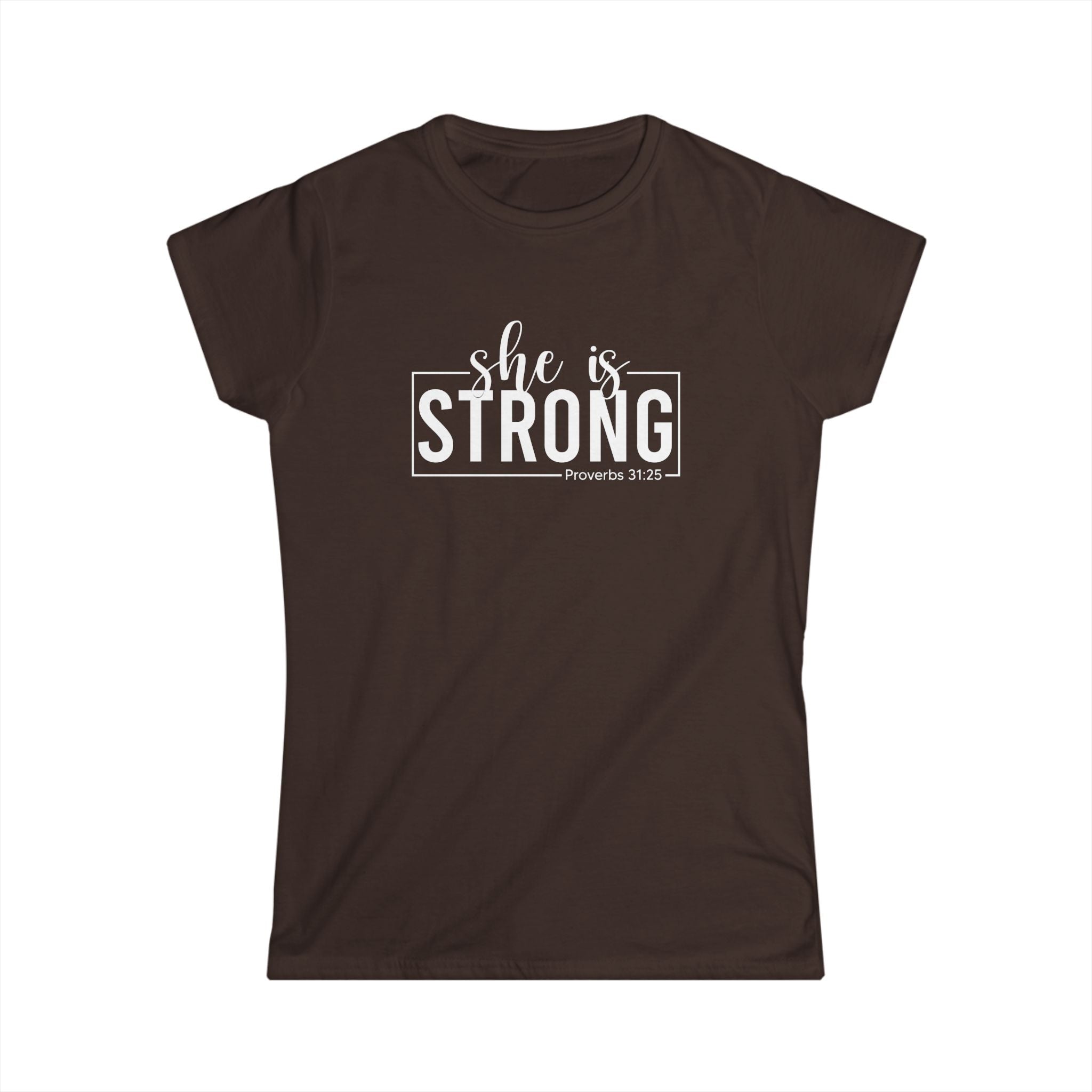 She is STRONG - Women's Softstyle Tee - Front Print White - Plain Back