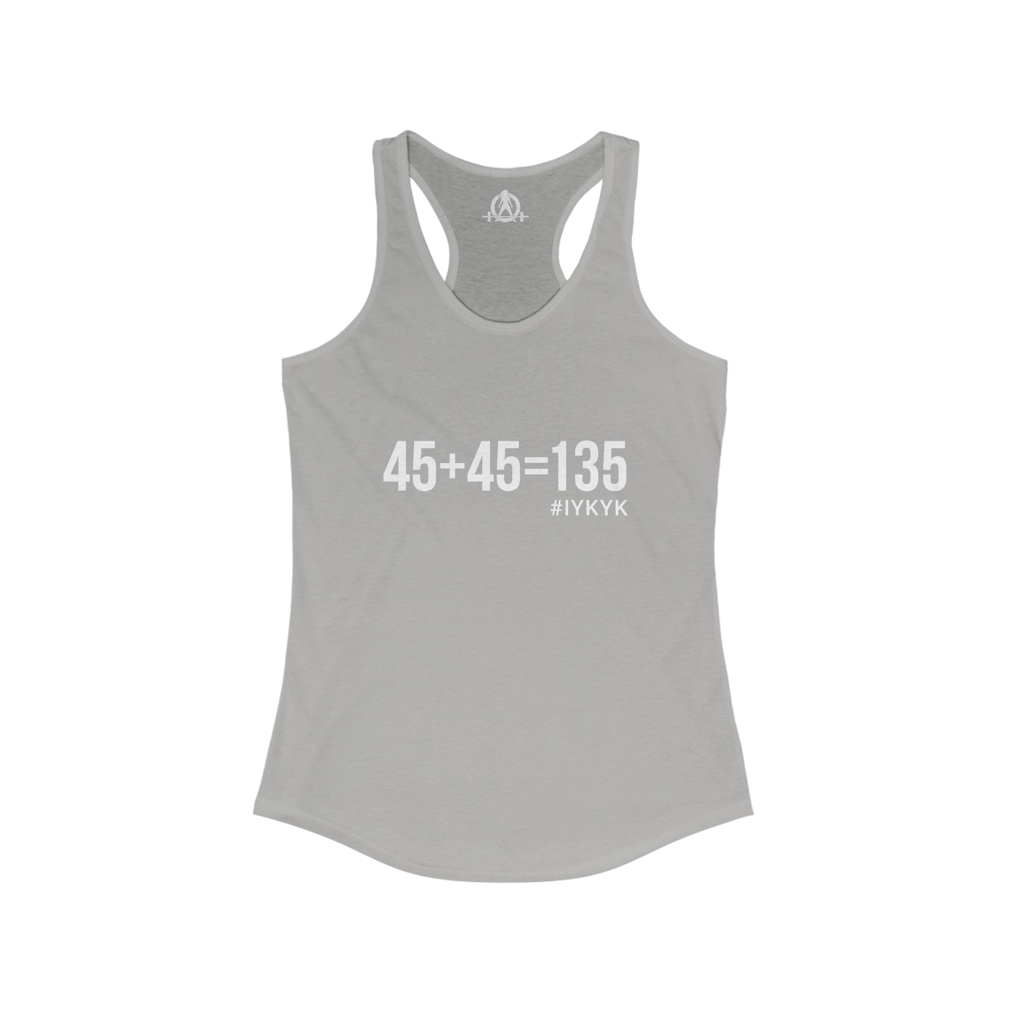 45 + 45 = 135 - Women's Ideal Racerback Tank - White Print Front