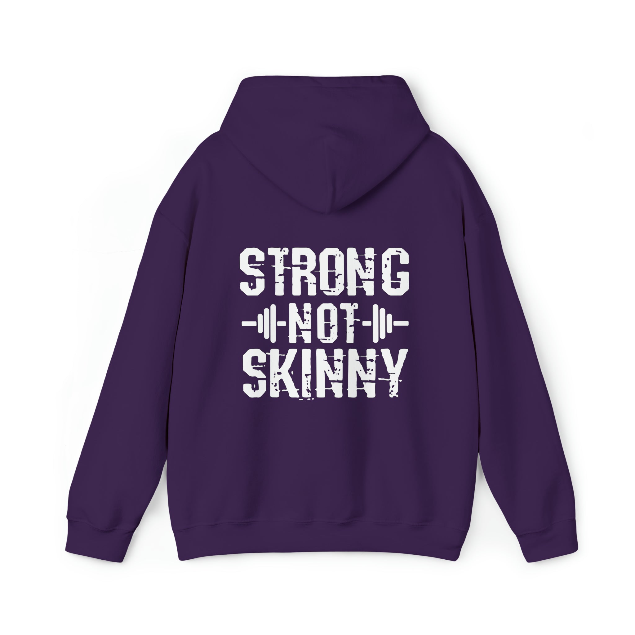 Strong Not Skinny - White Distressed Logo - Unisex Heavy Blend Hooded Sweatshirt
