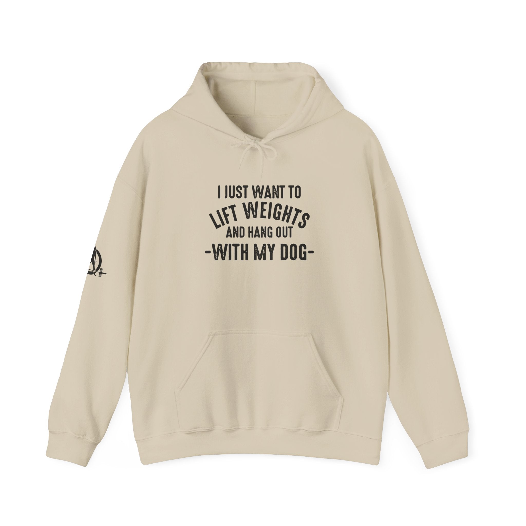 Lift Weights & Hang Out With My Dog  - Dark Logo  - Unisex Heavy Blend Hooded Sweatshirt - Front & Arm Logo Black
