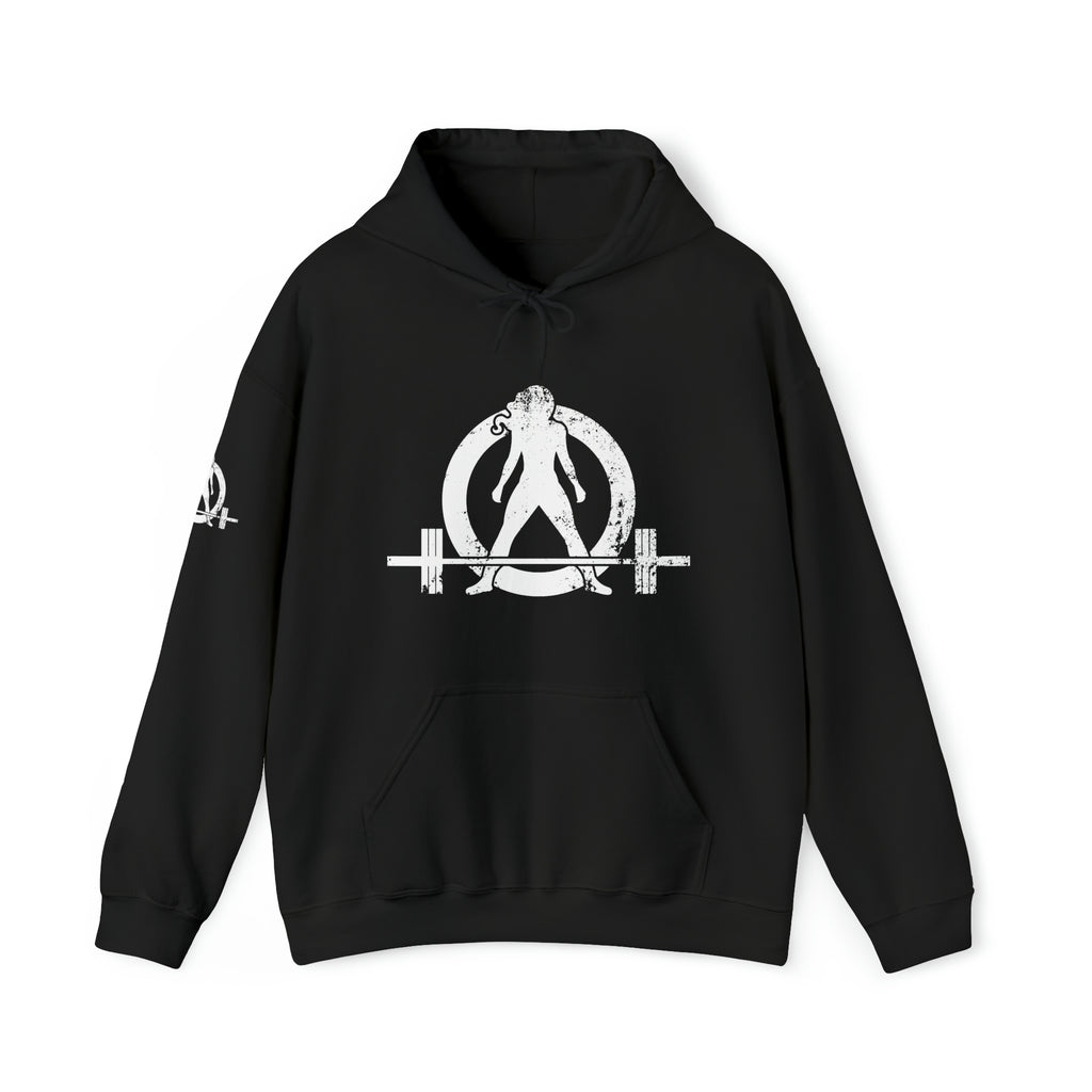 Squat Bench Deadlift Repeat - Unisex Heavy Blend Hooded Sweatshirt - Dark White Logo - Pink - SBDR on BACK