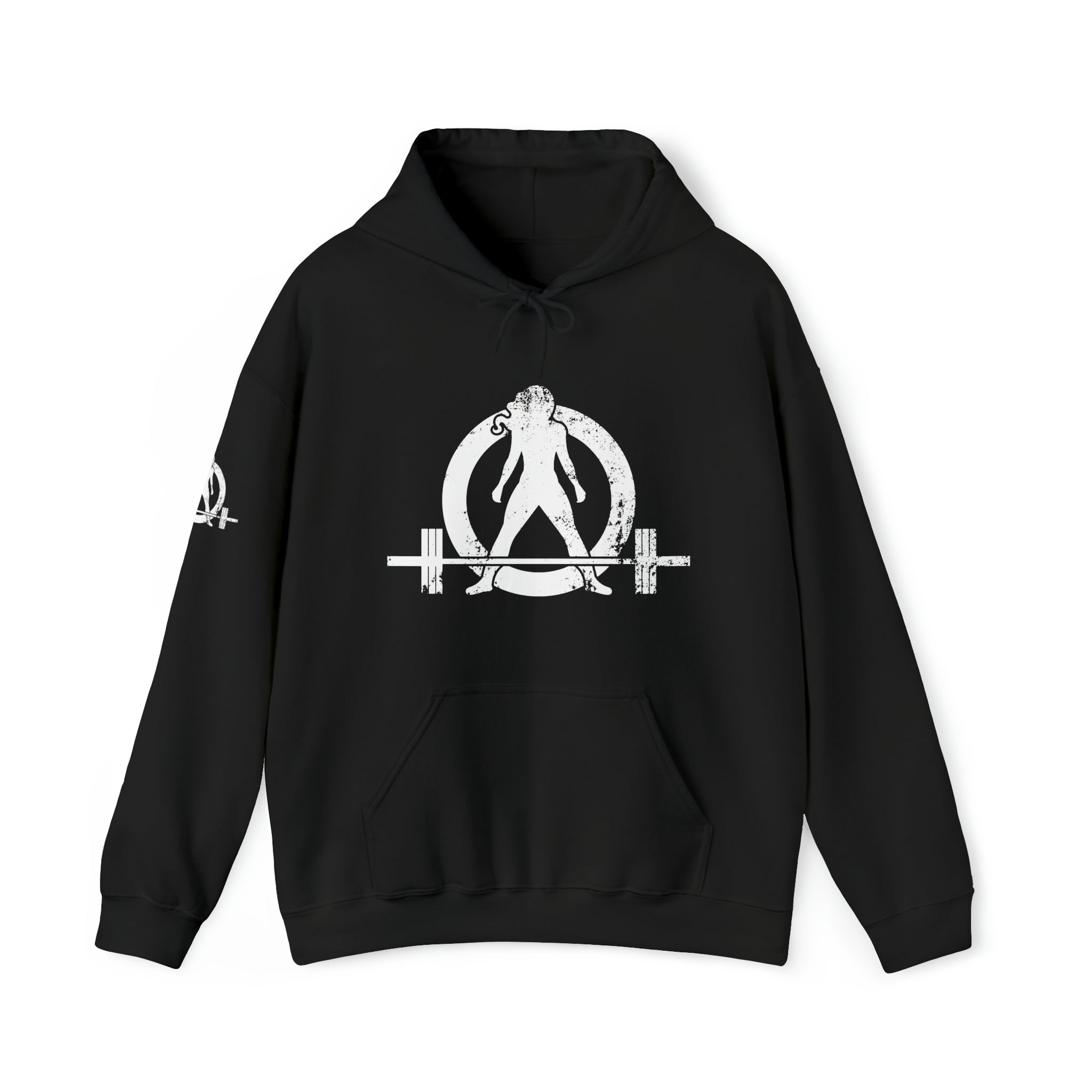 Squat Bench Deadlift Repeat - Unisex Heavy Blend Hooded Sweatshirt - Dark White Logo - Pink - SBDR on BACK