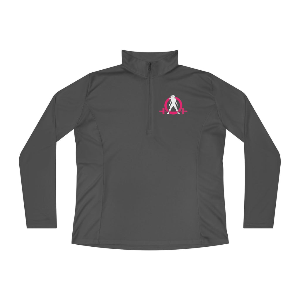 Ladies Quarter-Zip Pullover - Black Distressed Logo
