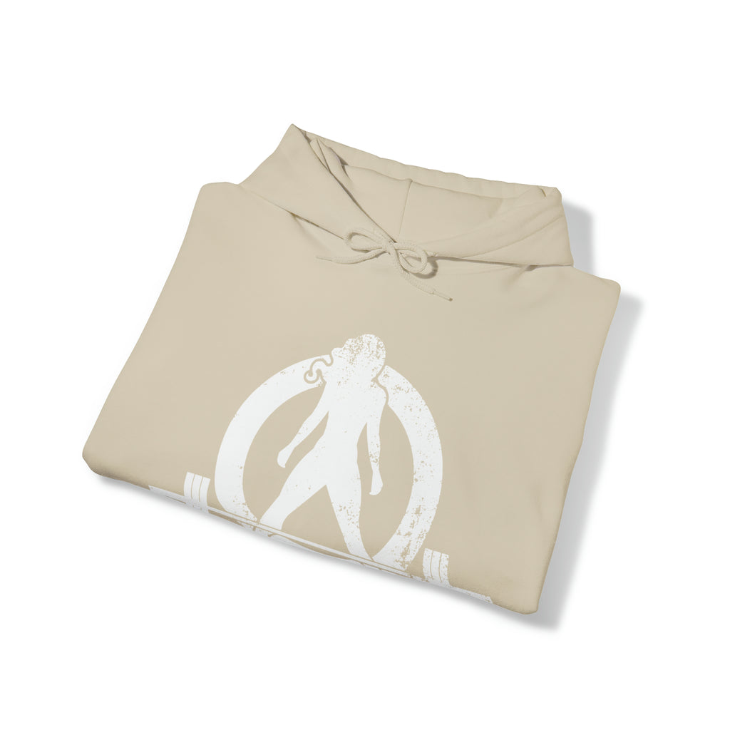 Strong Not Skinny - White Distressed Logo - Unisex Heavy Blend Hooded Sweatshirt