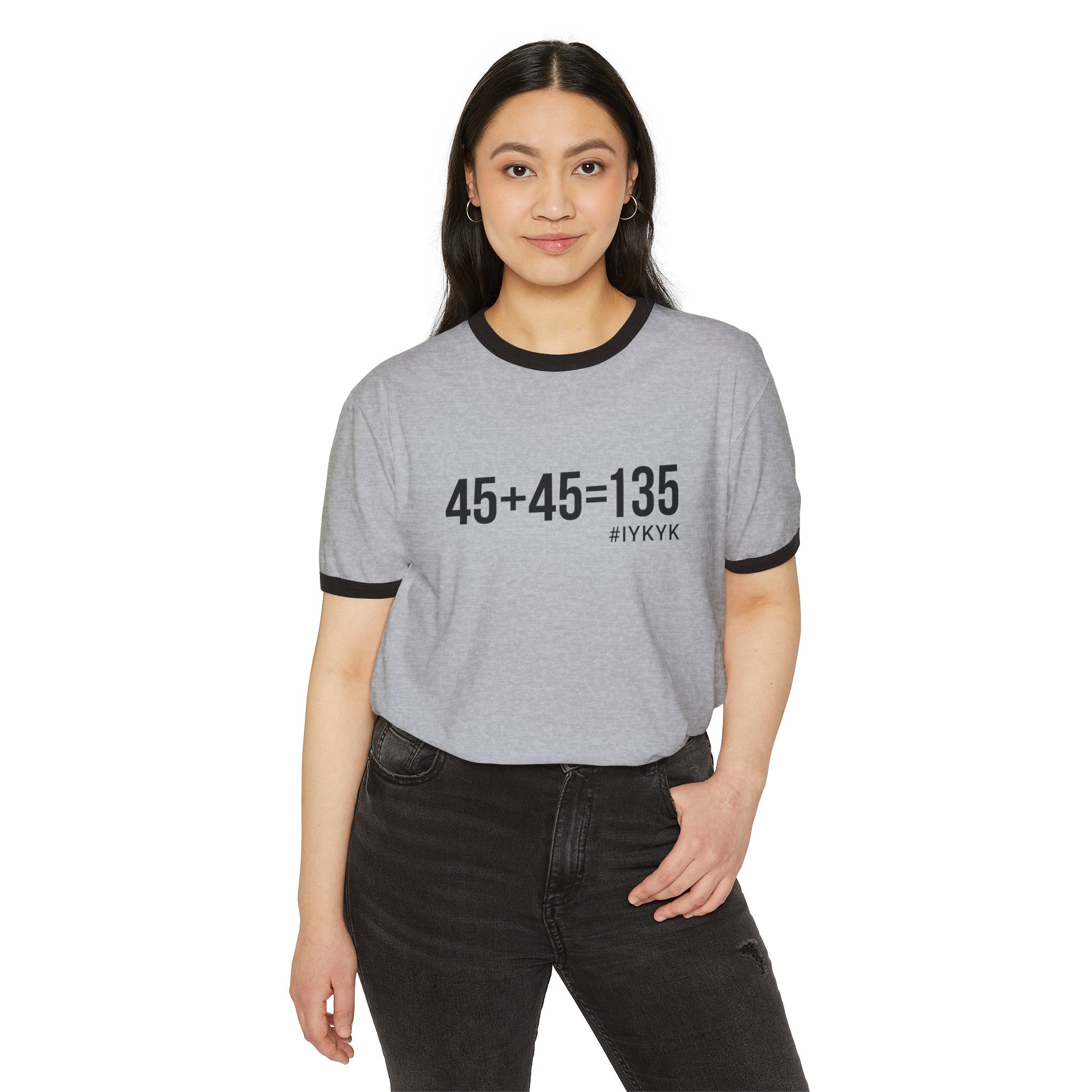 45 + 45 - Unisex Cotton Ringer T-Shirt - Black Logo Front