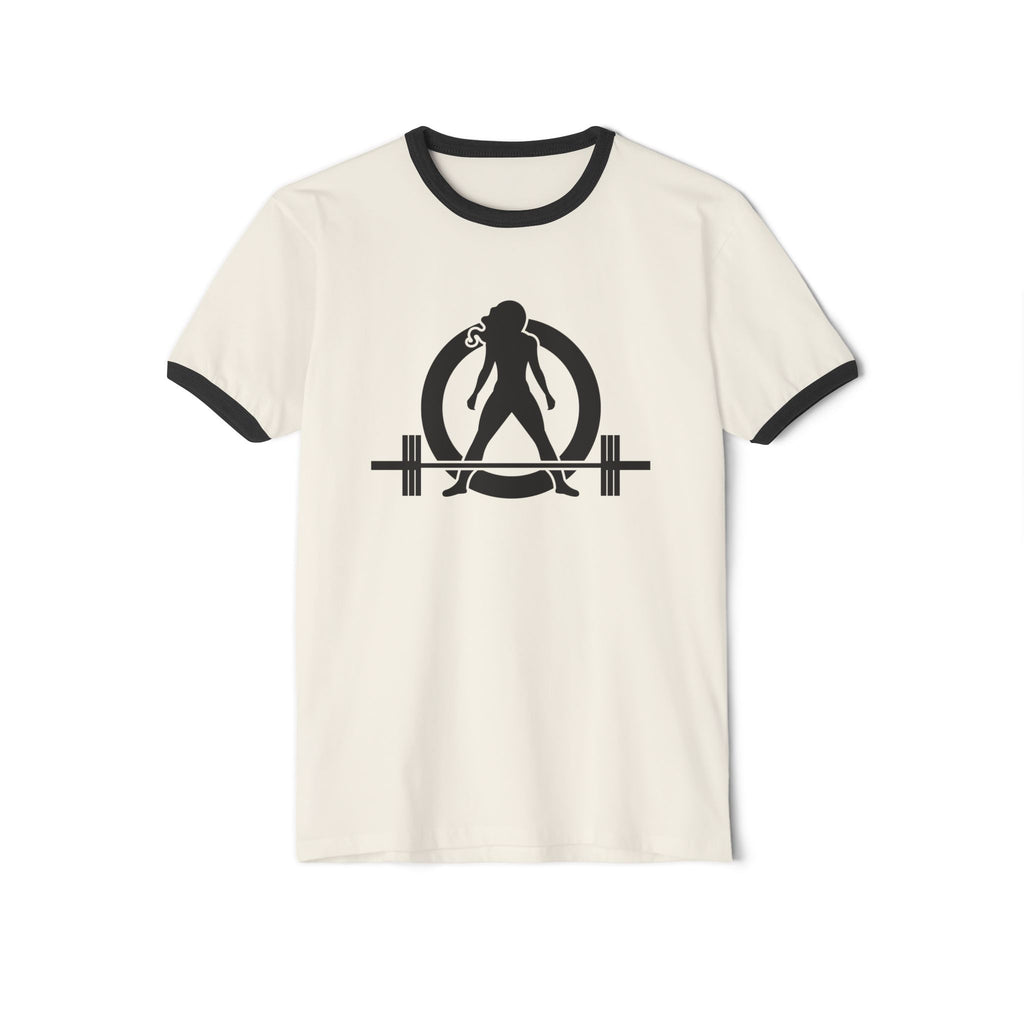Coffee & Barbells  - Unisex Cotton Ringer T-Shirt - Black Logo Front & Back