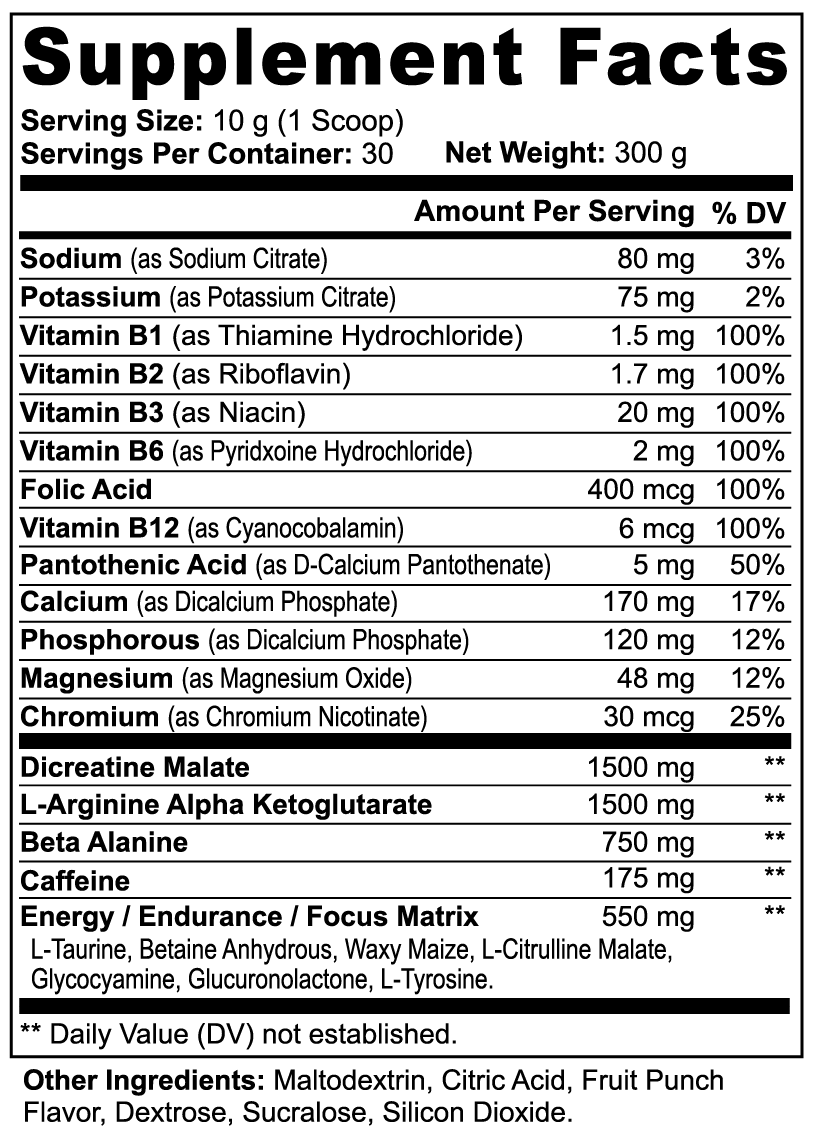 Nitric Shock Pre-Workout Powder (Fruit Punch) - 300 grams