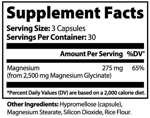 WWLW Magnesium Glycinate supplement facts and product label