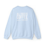 COFFEE and a Barbell - Unisex Heavy Blend™ Crewneck Sweatshirt - Distressed Logo - Plain Back