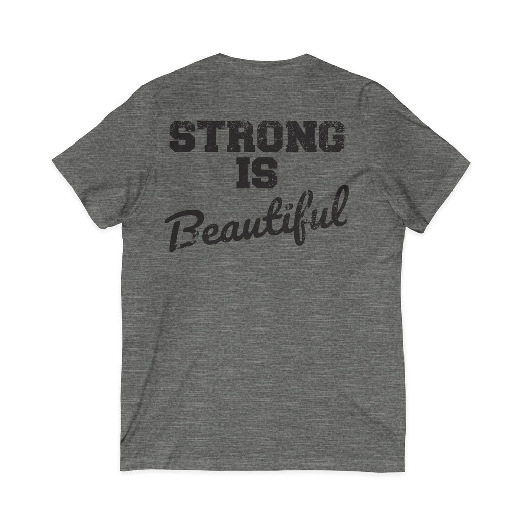 Strong Is Beautiful - Distressed Black Logo - Unisex Jersey Short Sleeve V-Neck Tee
