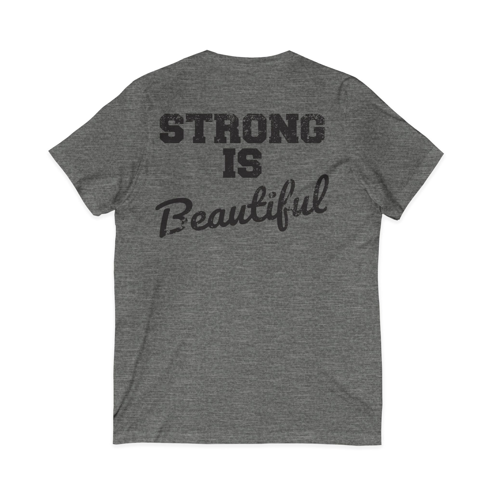 Strong Is Beautiful - Distressed Black Logo - Unisex Jersey Short Sleeve V-Neck Tee