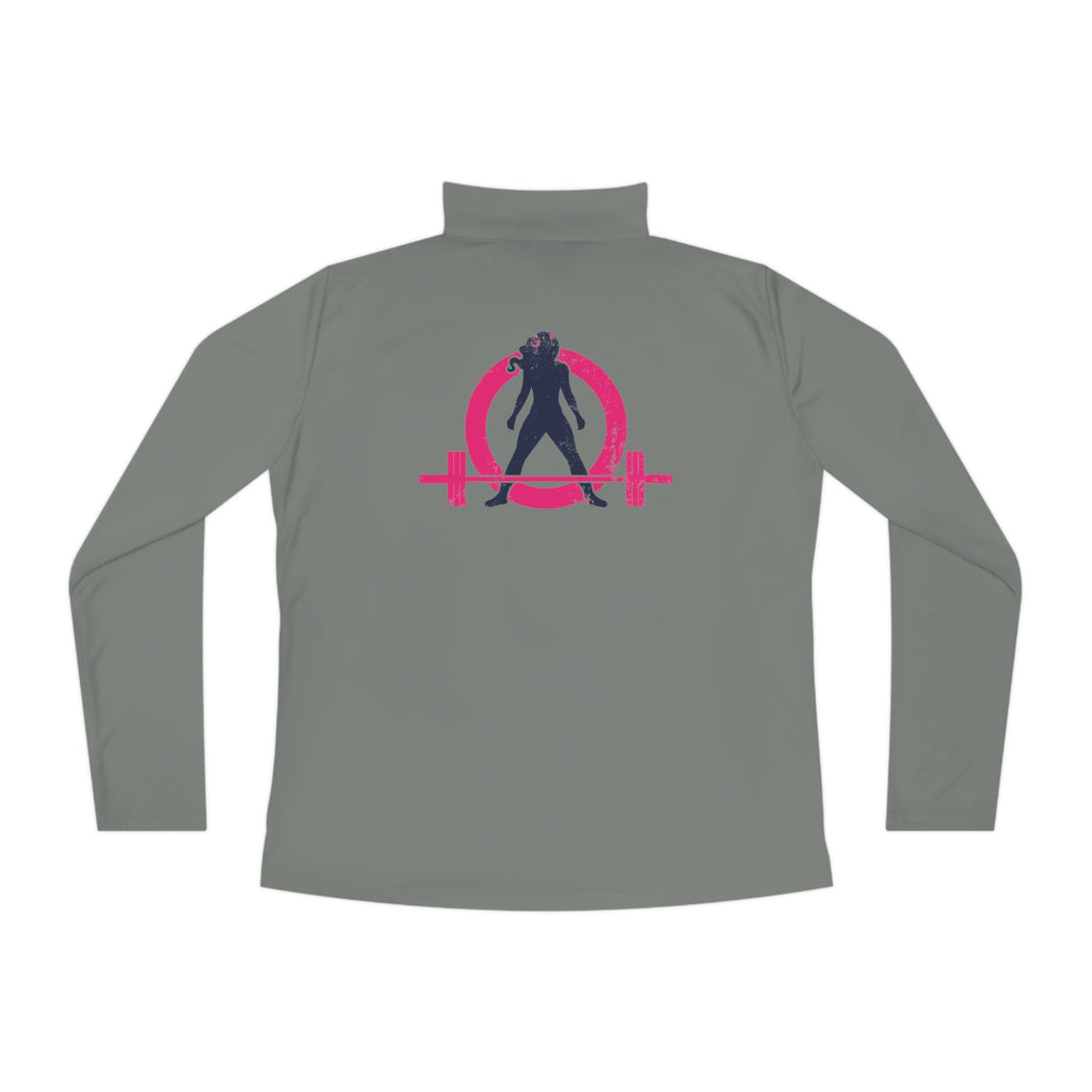 Ladies Quarter-Zip Pullover - White Distressed Logo