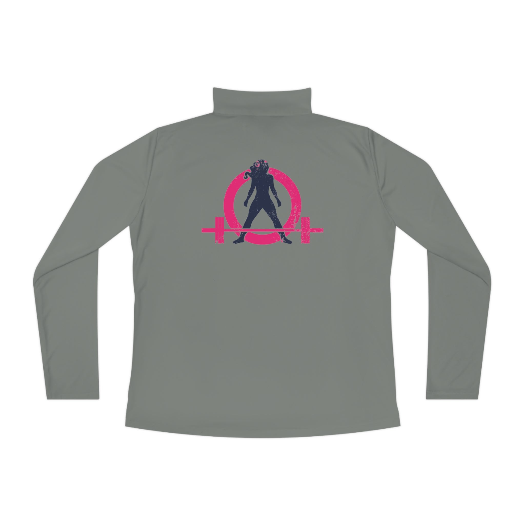 Ladies Quarter-Zip Pullover - White Distressed Logo
