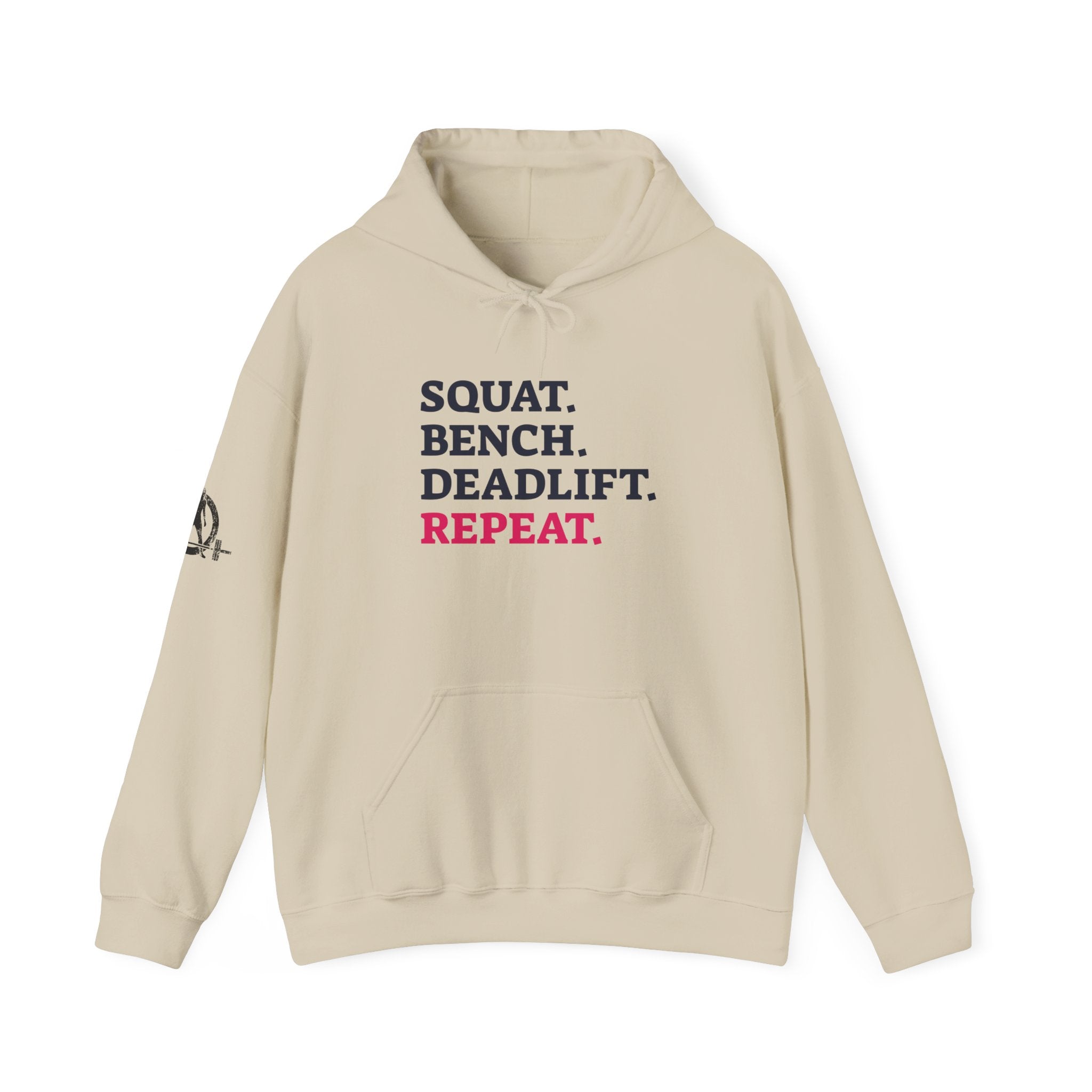 WWLW “Squat • Bench • Deadlift • Repeat” Hoodie - Front Logo Plain Black