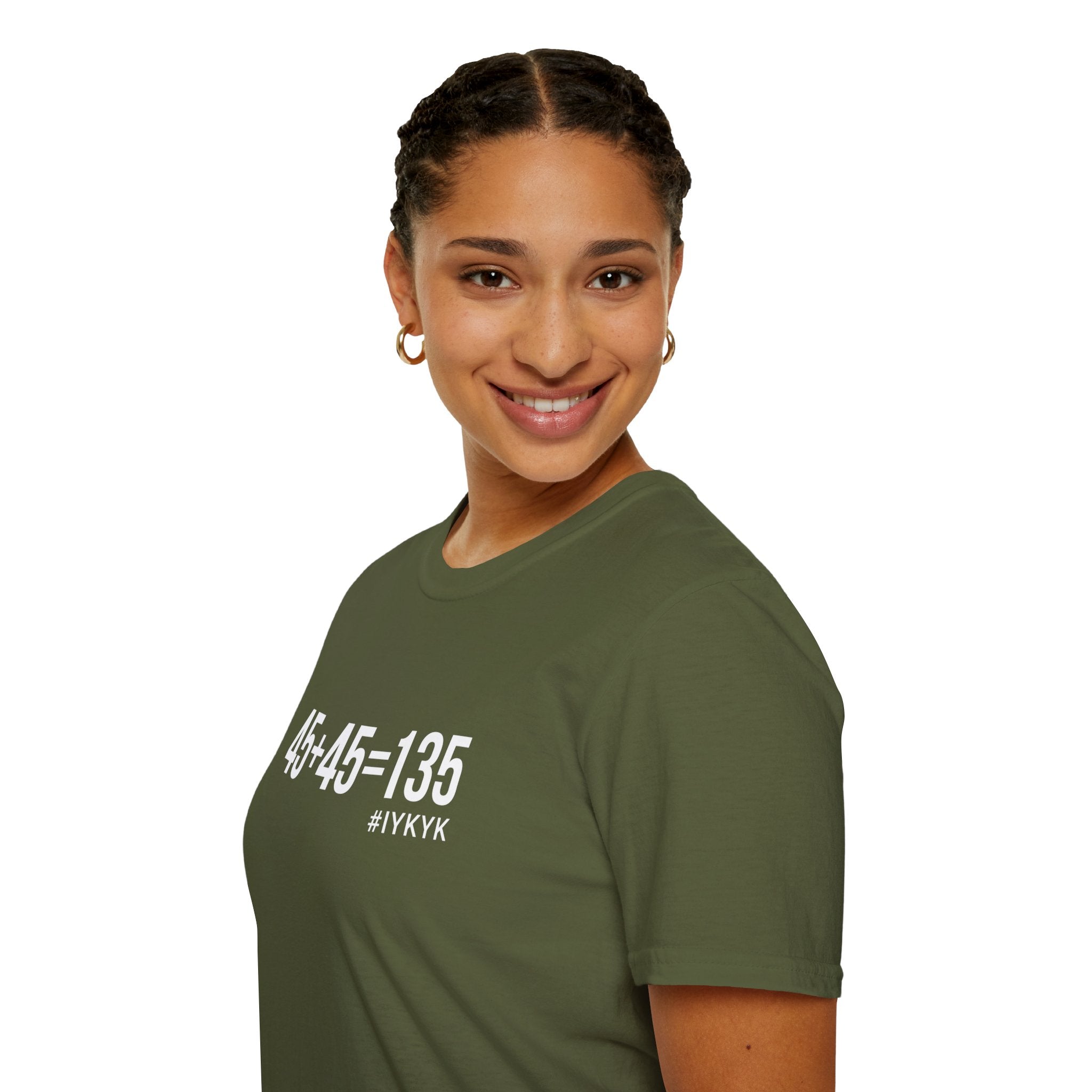 45 + 45 = 135  - Unisex Softstyle T-Shirt - Print on Front Plain Back