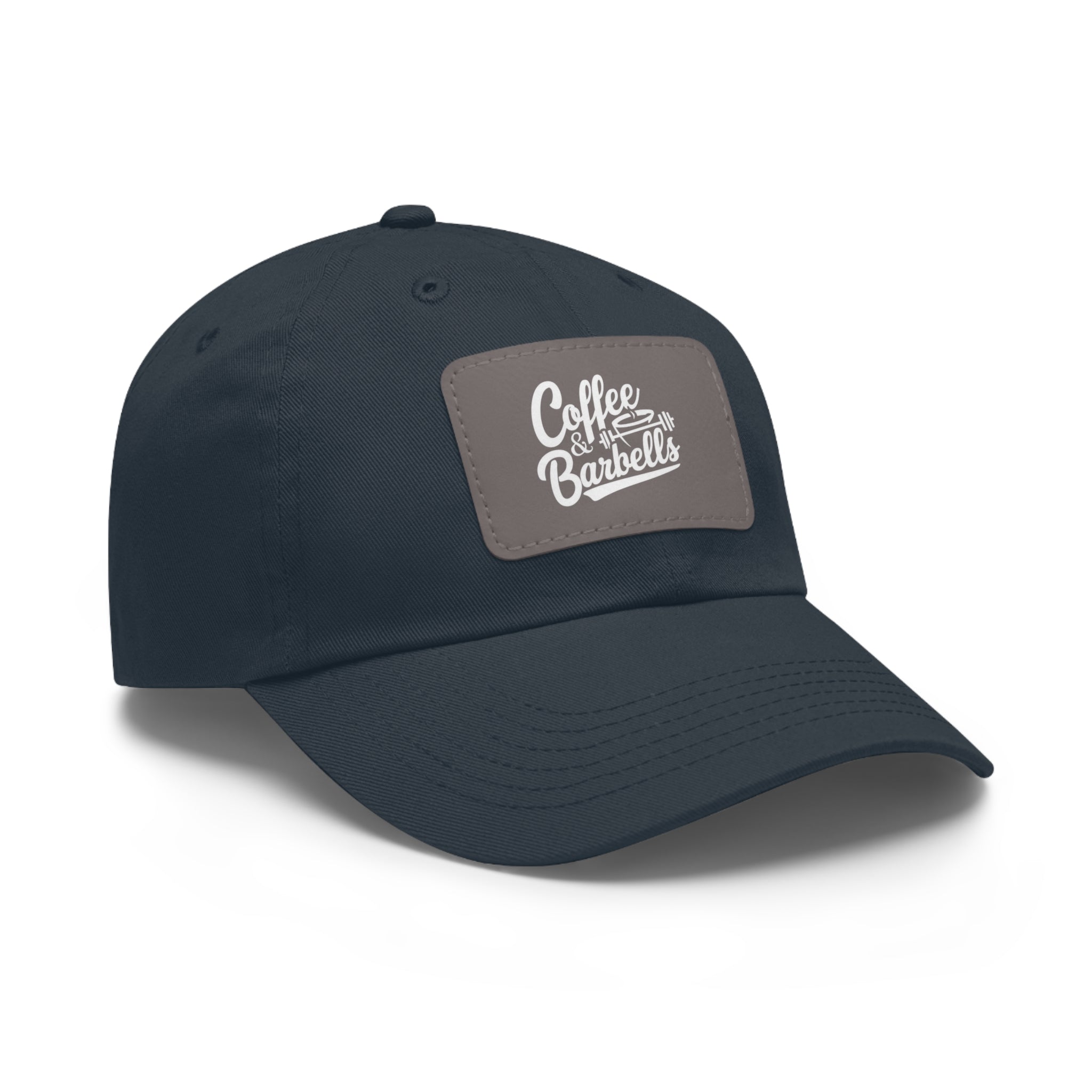 Coffee & Barbells - Dad Hat with Leather Patch (Rectangle) - White Font