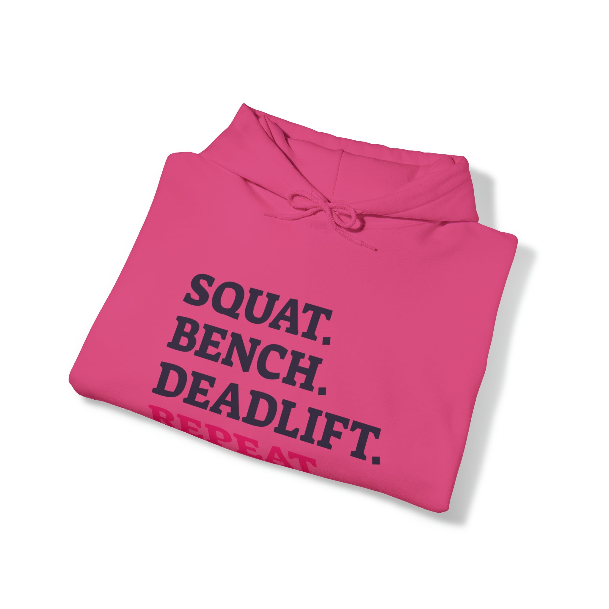 Squat Bench Deadlift Repeat - Unisex Heavy Blend Hooded Sweatshirt - Light Logo - Pink- Plain Black