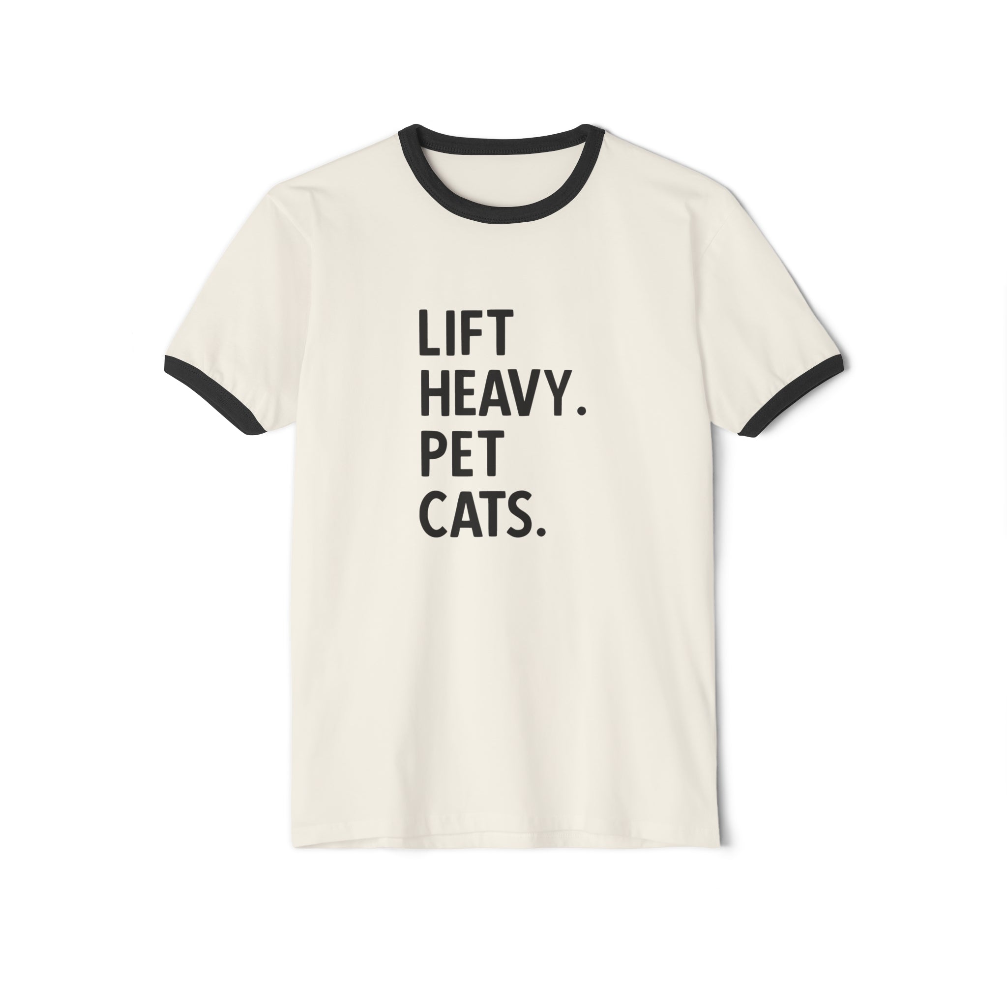 Lift Heavy Pet Cats - Unisex Cotton Ringer T-Shirt - Black Logo Front Plain Back