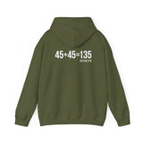 45 + 45 = 135  - Unisex Heavy Blend Hooded Sweatshirt  - Black Print on Front & Arm