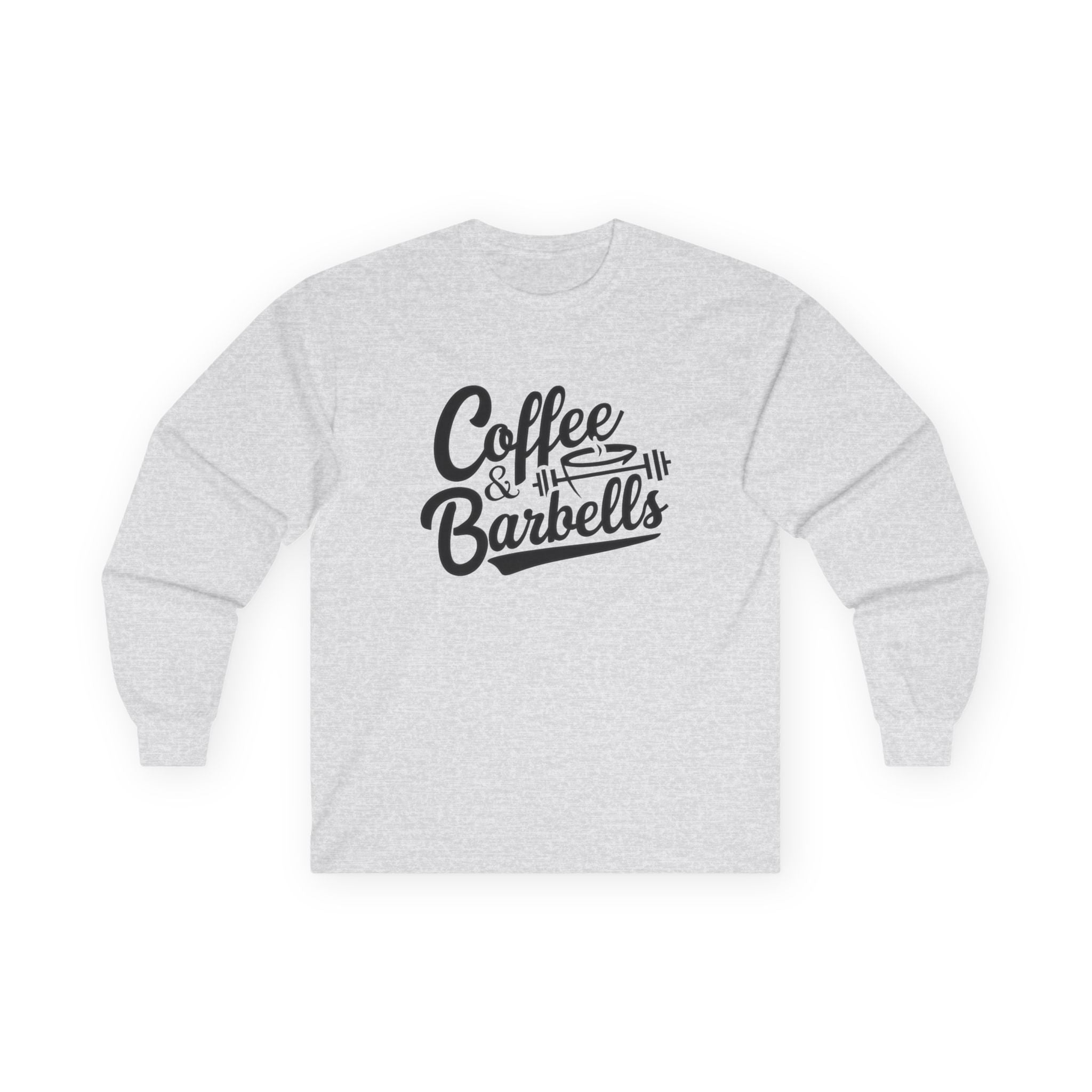 Coffee & Barbells - Unisex Ultra Cotton Long Sleeve Tee - Black Front Logo Plain Back