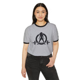 Kick Your Ass - Unisex Cotton Ringer T-Shirt - Black Classic Logo Front & Back