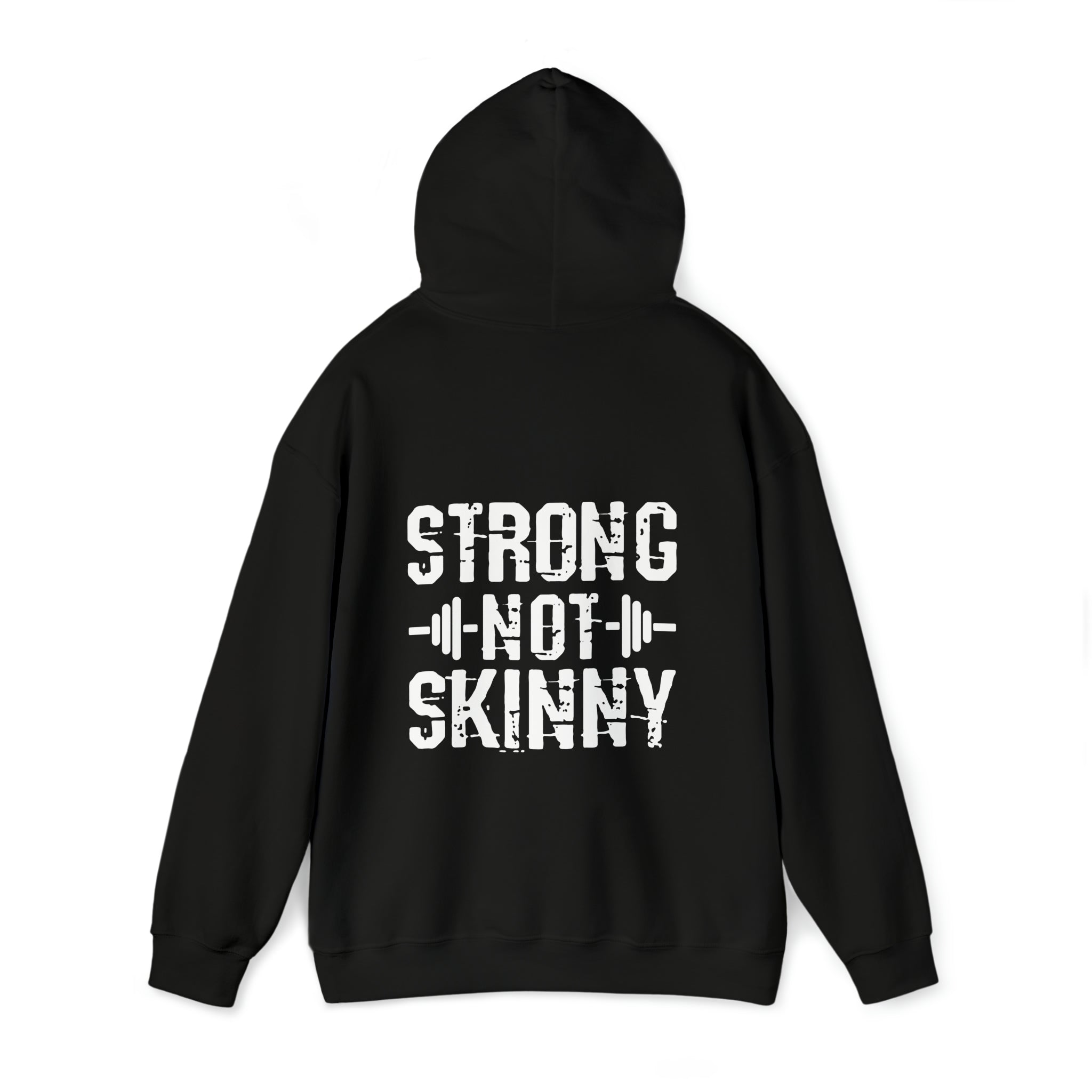 Strong Not Skinny - White Distressed Logo - Unisex Heavy Blend Hooded Sweatshirt
