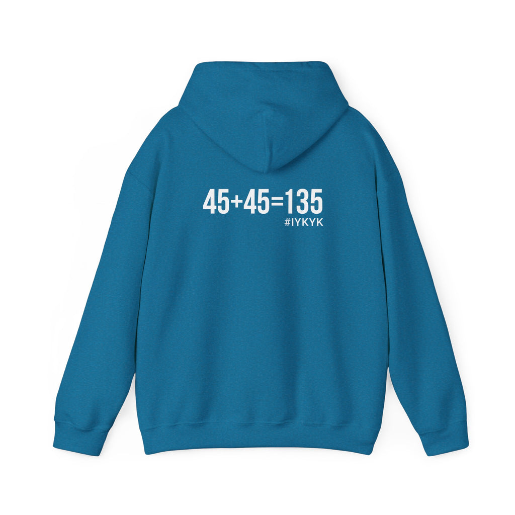 45 + 45 = 135  - Unisex Heavy Blend Hooded Sweatshirt  - White Logo
