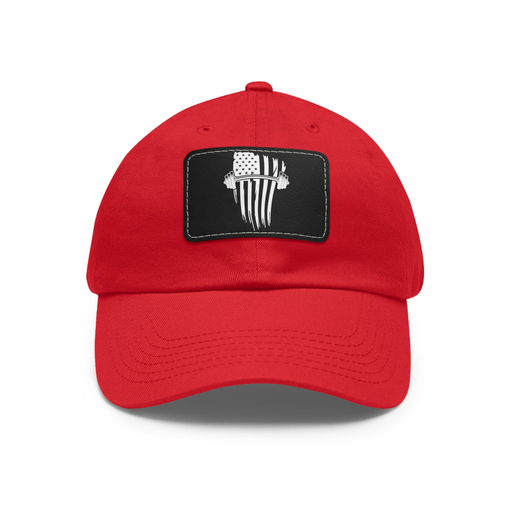 USA Barbell - Dad Hat with Leather Patch (Rectangle) - White Logo