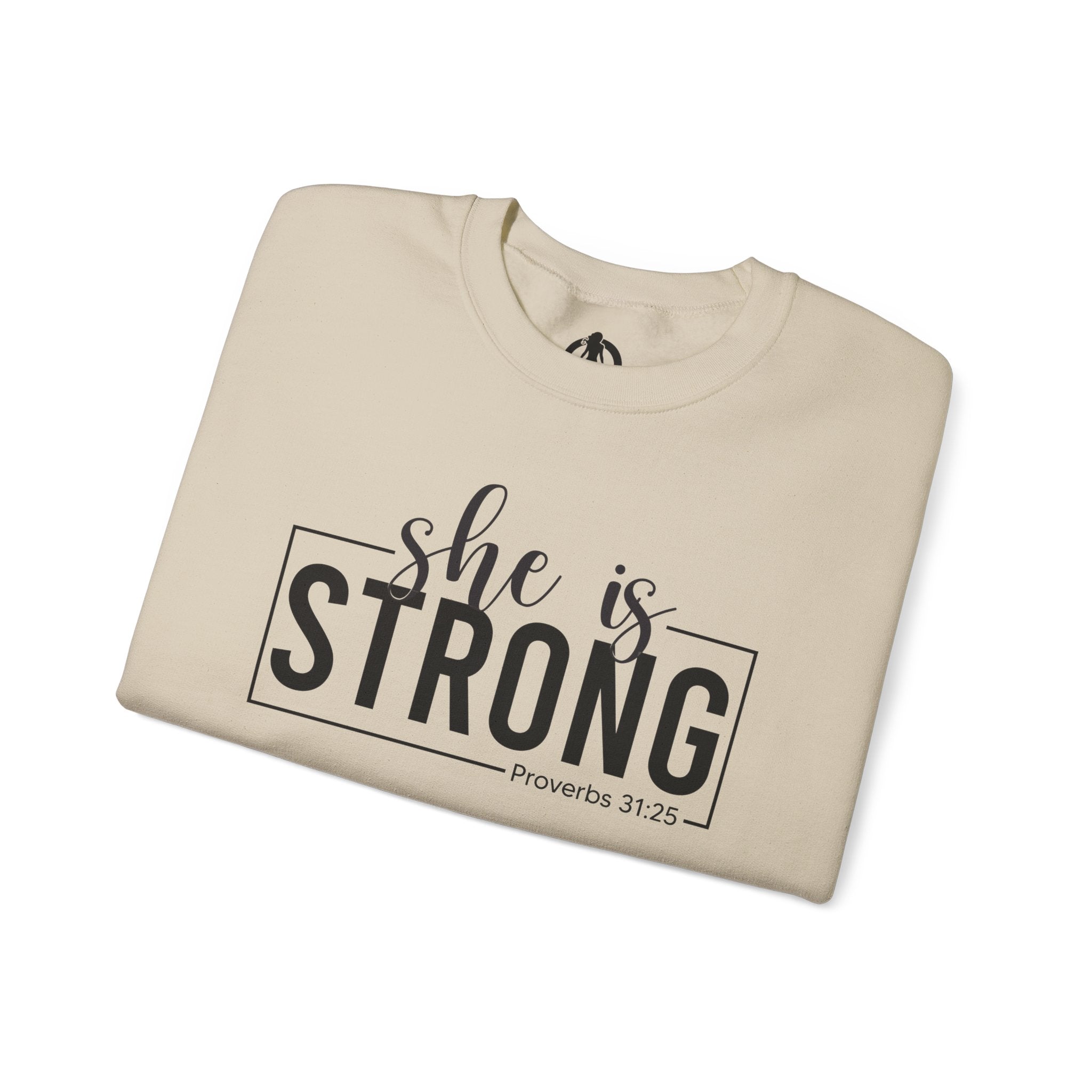 She is STRONG - Unisex Heavy Blend™ Crewneck Sweatshirt - Front Black Logo - Plain Back