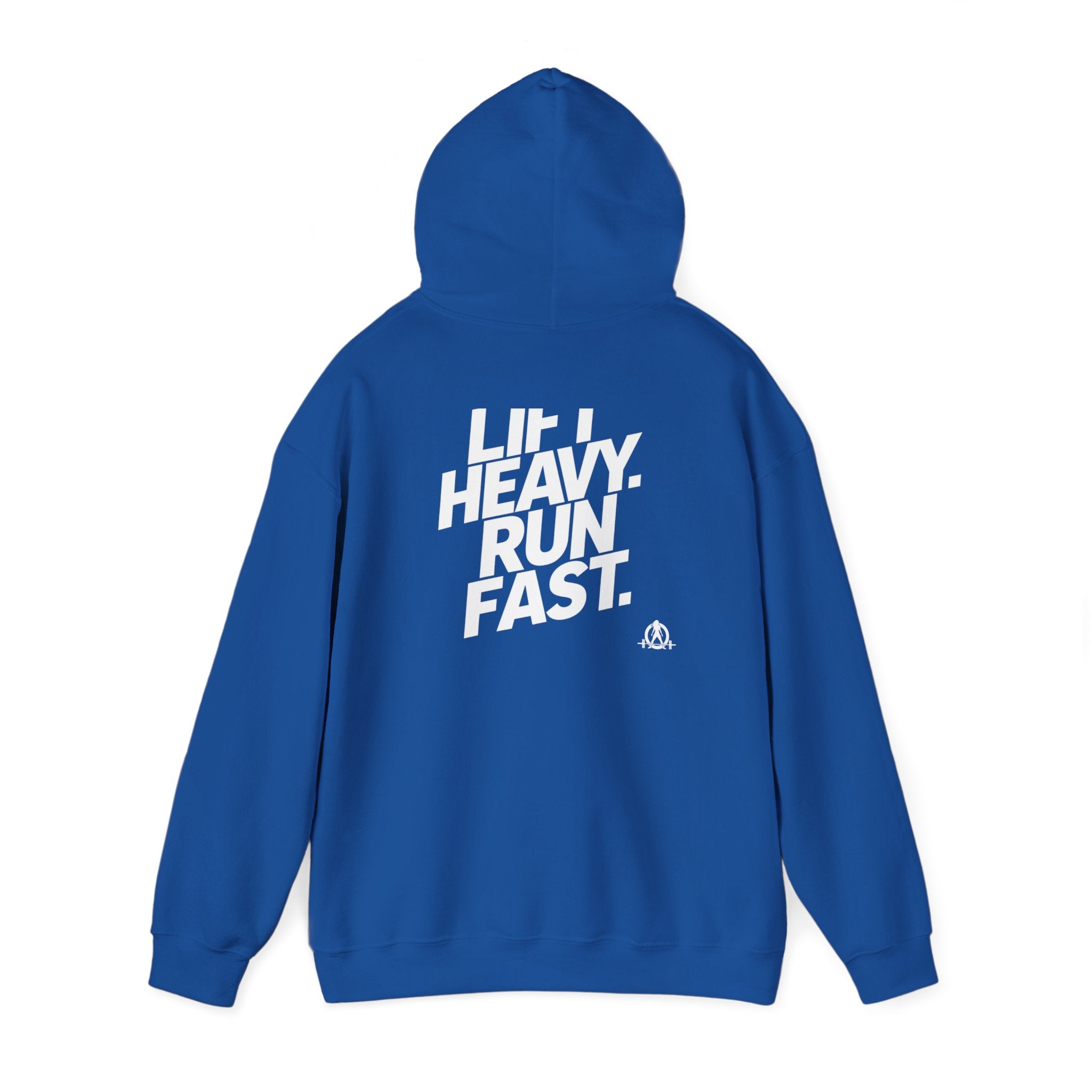 Lift Heavy Run Fast - Unisex Heavy Blend Hooded Sweatshirt - Front White & Back Logo