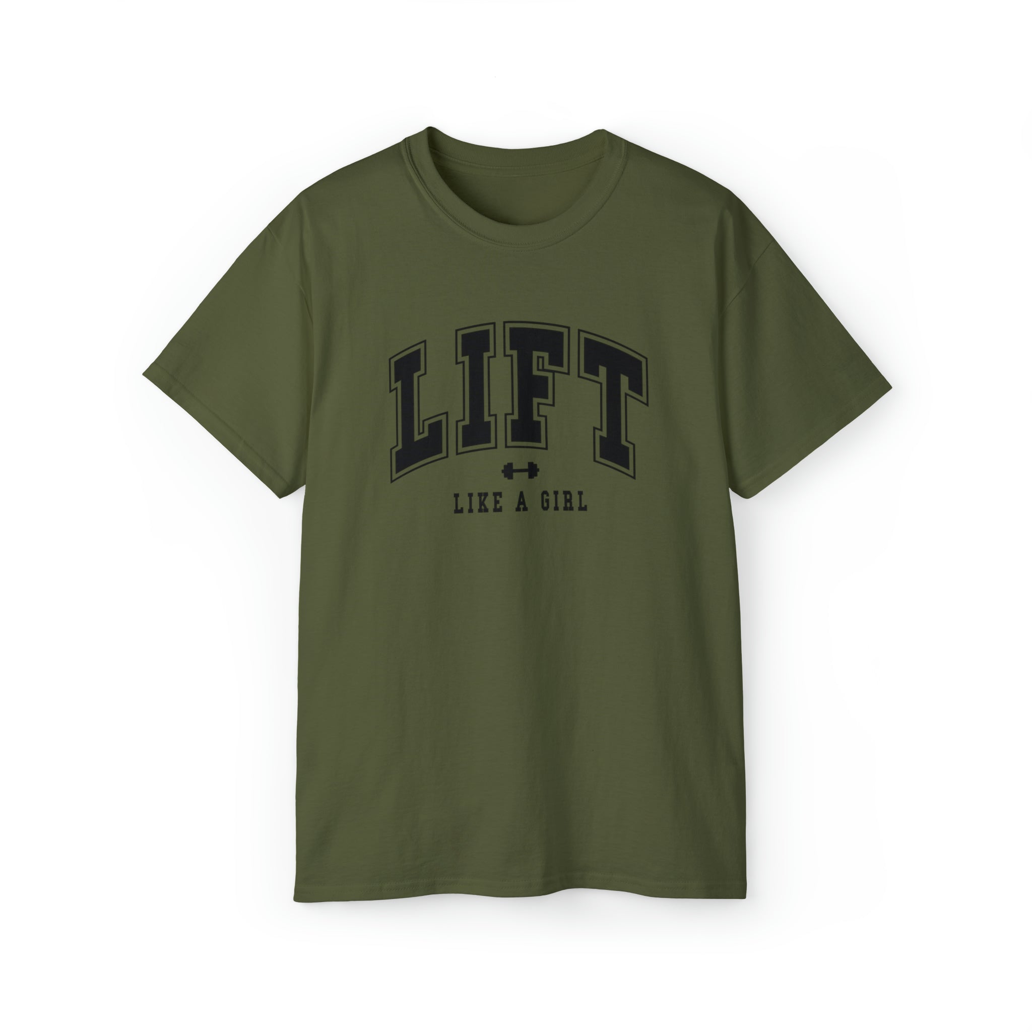 Lift Like A Girl - Unisex Ultra Cotton Tee - Front Black Logo - Plain Back