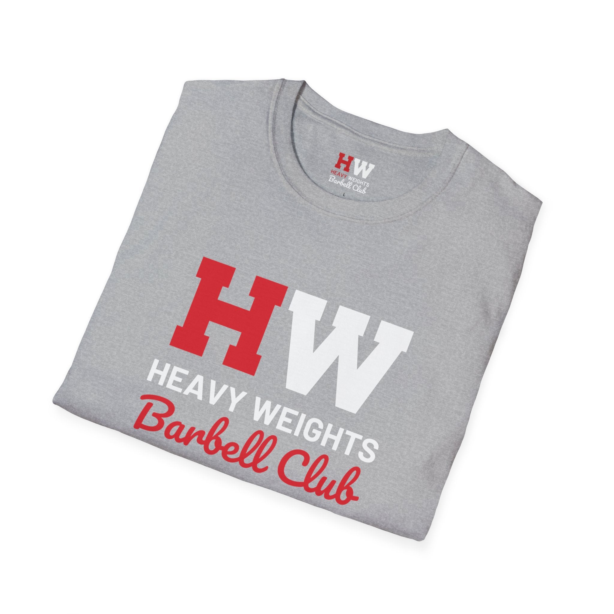 Heavy Weights Barbell Club  - Unisex Softstyle T-Shirt - Black Logo - Plain Back
